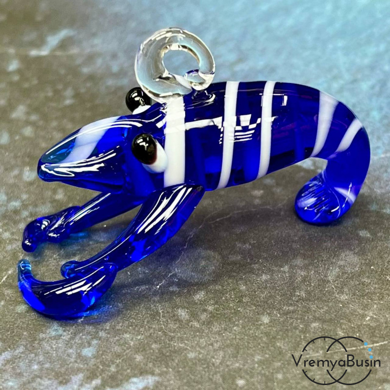 Подвеска из стекла лэмпворк "Креветка", ок. 40х25х20 мм, цв. синий  (1 шт.)