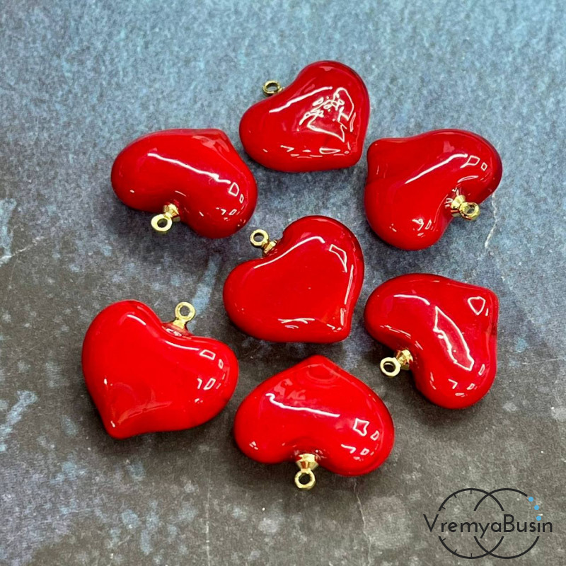 Кулон из стекла "Сердце", 20 мм, цв. красный (1 шт.)