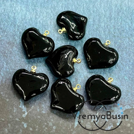 Кулон из стекла "Сердце", 20 мм, цв. черный   (1 шт.)