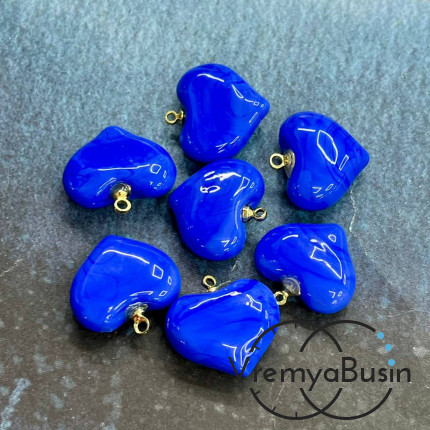 Кулон из стекла "Сердце", 20 мм, цв. синий (1 шт.)