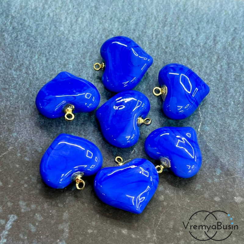 Кулон из стекла "Сердце", 20 мм, цв. синий (1 шт.)