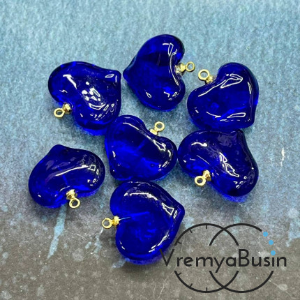 Кулон из стекла "Сердце", 20 мм, цв. темно-синий (1 шт.)