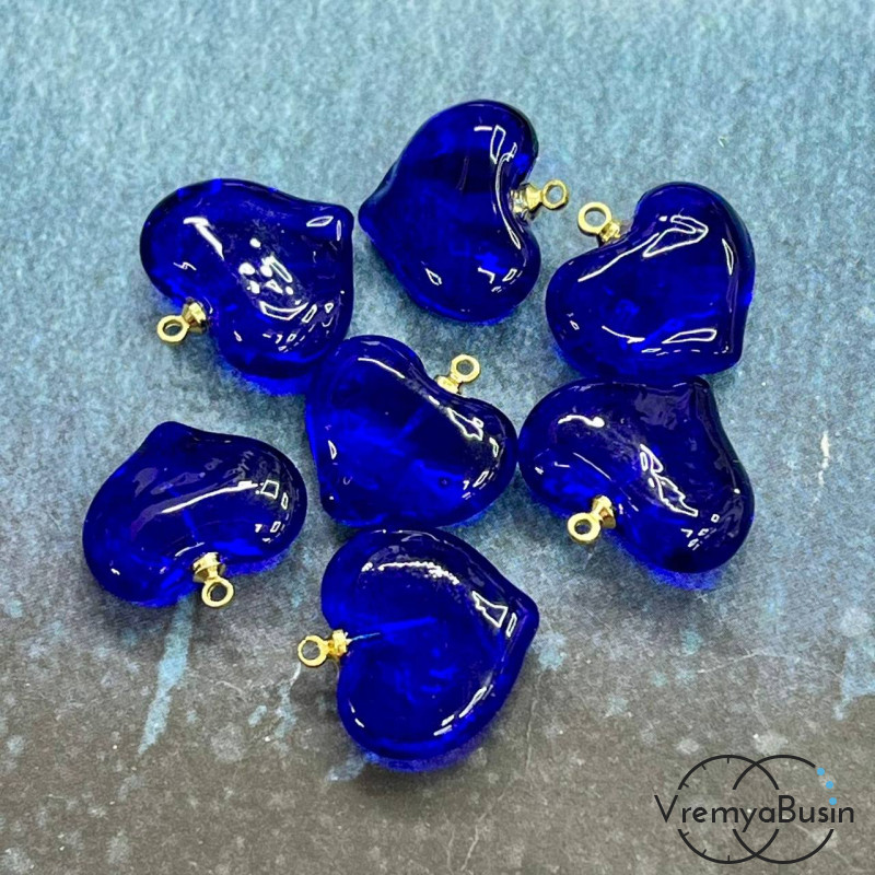 Кулон из стекла "Сердце", 20 мм, цв. темно-синий (1 шт.)