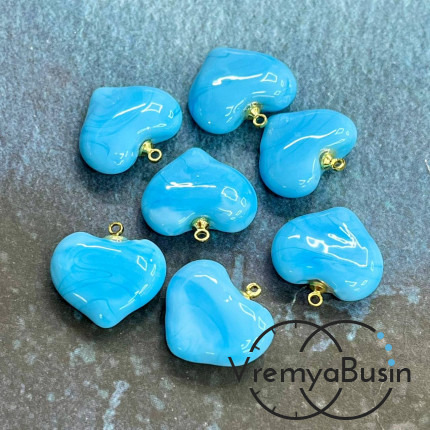 Кулон из стекла "Сердце", 20 мм, цв. голубой (1 шт.)