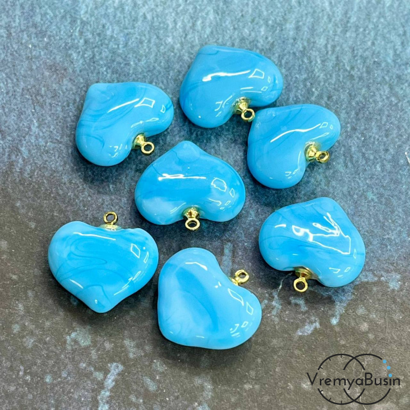 Кулон из стекла "Сердце", 20 мм, цв. голубой (1 шт.)