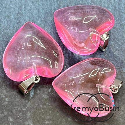 Кулон из стекла "Сердце", 25 мм, цв. розовый  (1 шт.)