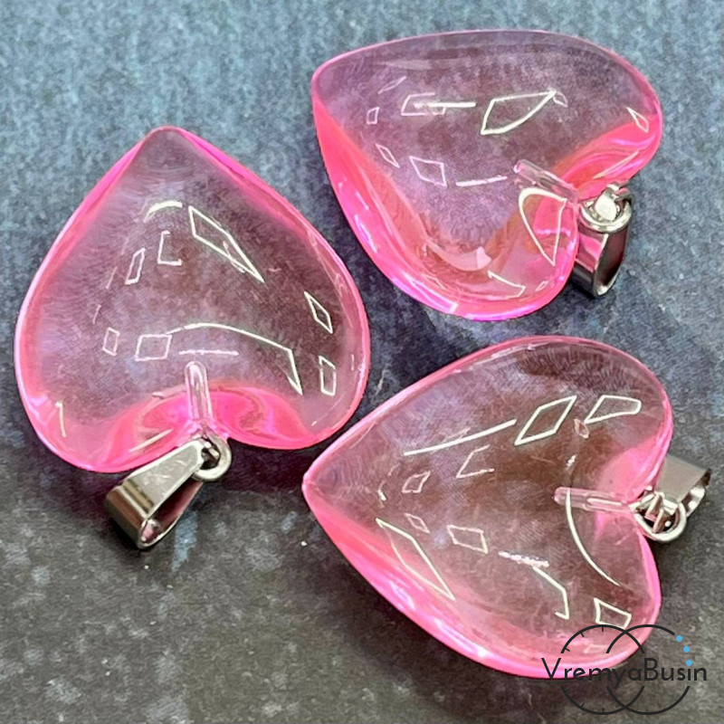 Кулон из стекла "Сердце", 25 мм, цв. розовый  (1 шт.)