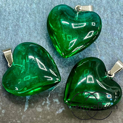 Кулон из стекла "Сердце", 25 мм, цв. изумрудный  (1 шт.)