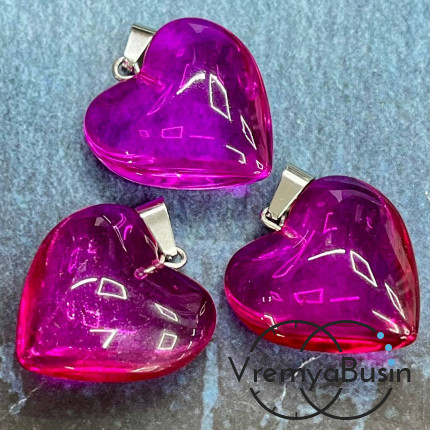 Кулон из стекла "Сердце", 25 мм, цв. фуксия (1 шт.)