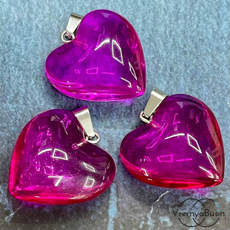 Кулон из стекла "Сердце", 25 мм, цв. фуксия (1 шт.)