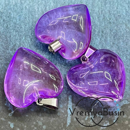 Кулон из стекла "Сердце", 25 мм, цв.  лиловый (1 шт.)