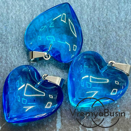 Кулон из стекла "Сердце", 25 мм, цв. бирюзовый  (1 шт.)