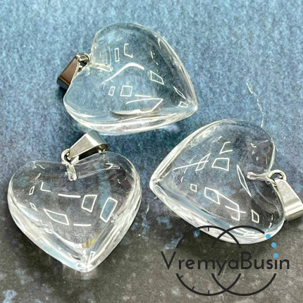 Кулон из стекла "Сердце", 25 мм, цв. прозрачный   (1 шт.)
