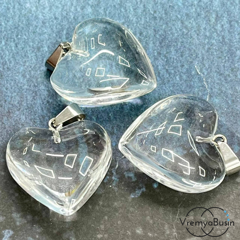 Кулон из стекла "Сердце", 25 мм, цв. прозрачный   (1 шт.)