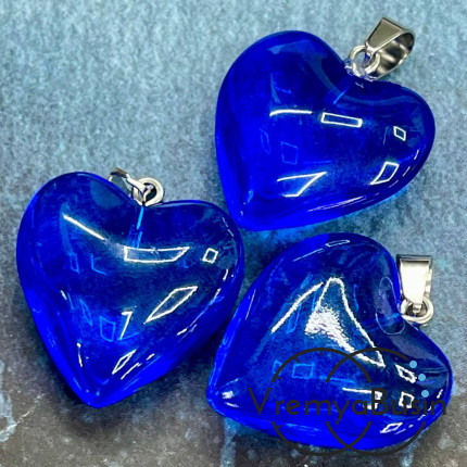 Кулон из стекла "Сердце", 25 мм, цв. синий (1 шт.)