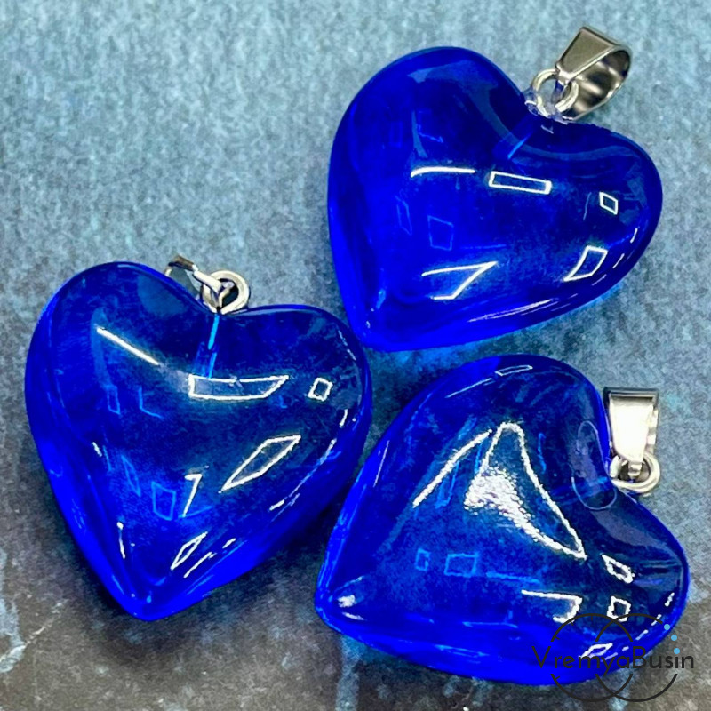 Кулон из стекла "Сердце", 25 мм, цв. синий (1 шт.)