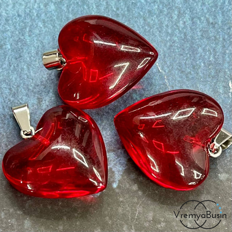 Кулон из стекла "Сердце", 25 мм, цв. красный  (1 шт.)