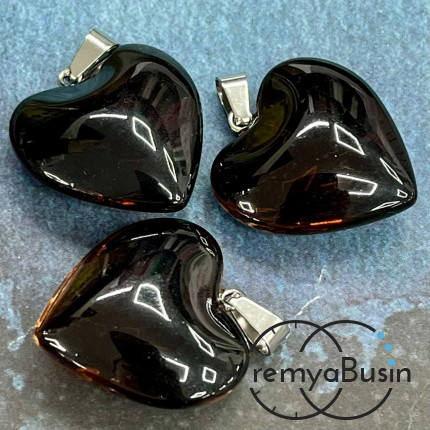 Кулон из стекла "Сердце", 25 мм, цв. коричневый  (1 шт.)