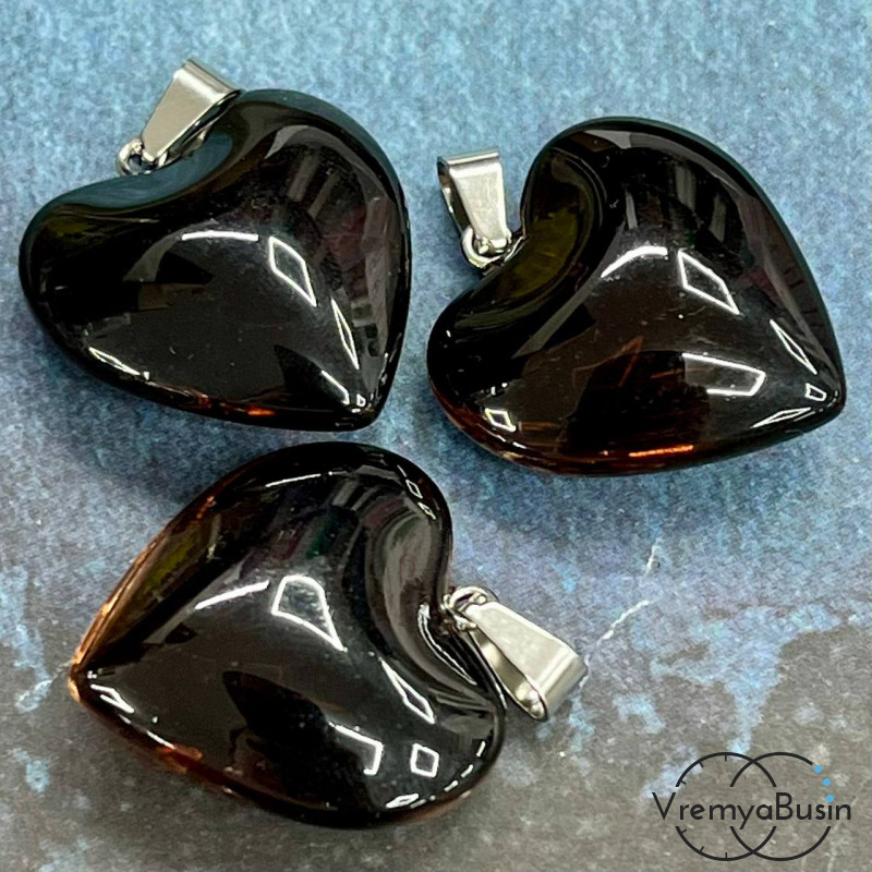 Кулон из стекла "Сердце", 25 мм, цв. коричневый  (1 шт.)