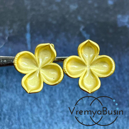 Швензы с эмалью "Цветок" с английским замком, 17х16 мм, латунь с позолотой (1 пара)