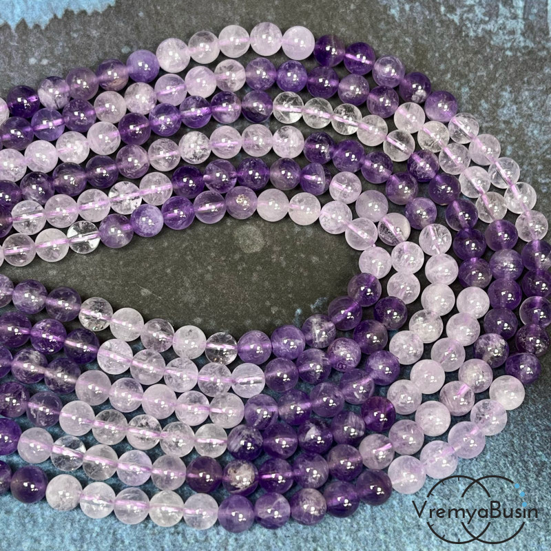 Аметист, шарик гладкий 6 мм (нить, ок. 65 шт.)