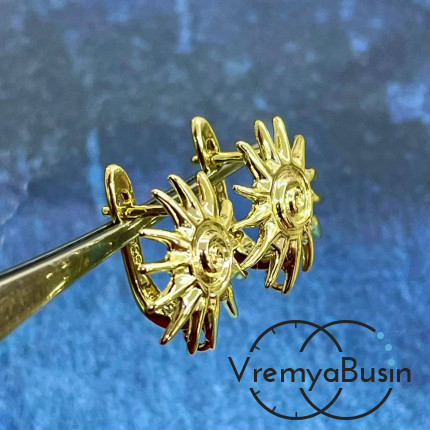 Швензы "Солнце" с английским замком, 16х18 мм, латунь с позолотой (1 пара)