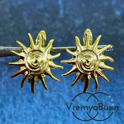 Швензы "Солнце" с английским замком, 16х18 мм, латунь с позолотой (1 пара)