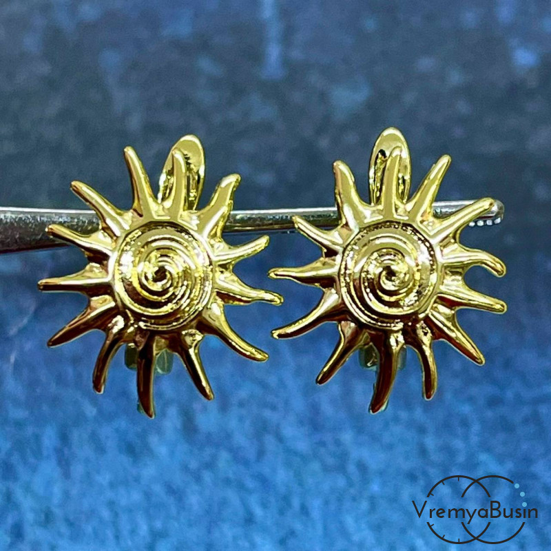 Швензы "Солнце" с английским замком, 16х18 мм, латунь с позолотой (1 пара)