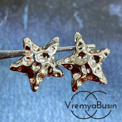 Швензы "Звезда" с английским замком, 18х19 мм, латунь с родиевым покрытием (1 пара)