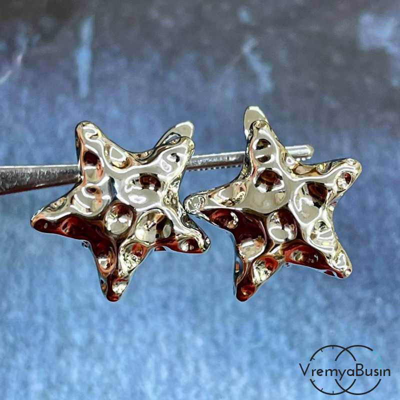 Швензы "Звезда" с английским замком, 18х19 мм, латунь с родиевым покрытием (1 пара)