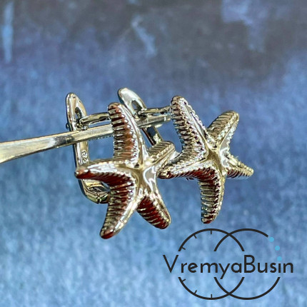 Швензы "Морская звезда" с английским замком, 17х17 мм, латунь с родиевым покрытием (1 пара)