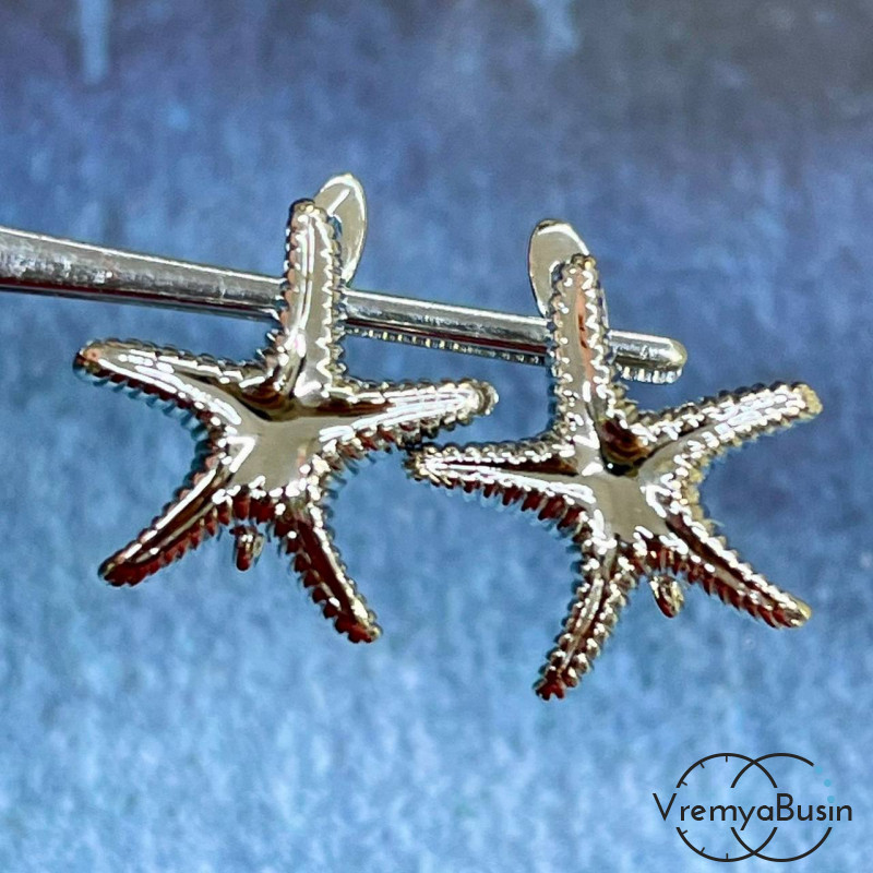 Швензы "Морская звезда" с английским замком, 17х17 мм, латунь с родиевым покрытием (1 пара)