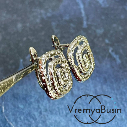 Швензы "Спираль" с английским замком, 14х17 мм, латунь с родиевым покрытием (1 пара)