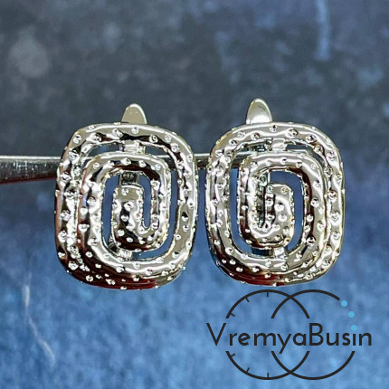 Швензы "Спираль" с английским замком, 14х17 мм, латунь с родиевым покрытием (1 пара)