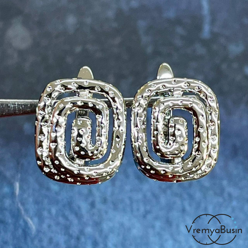 Швензы "Спираль" с английским замком, 14х17 мм, латунь с родиевым покрытием (1 пара)