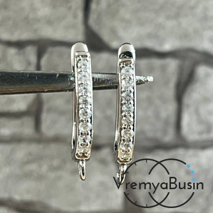 Швензы с английским замком. Латунь с родиевым покрытием и фианитами