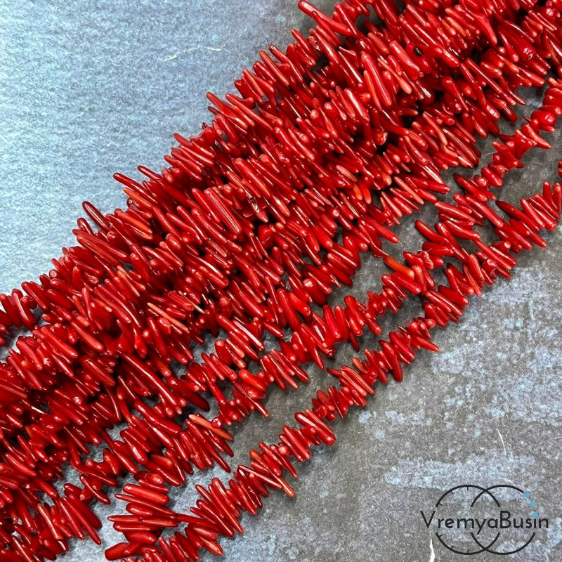Коралл натуральный игольчатый мелкий, цв. красный (нить, ок. 40 см.)