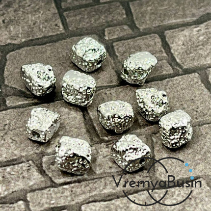 Бусины разделители, камушки 5х7 мм, латунь с родиевым покрытием (упак. 5 шт.)