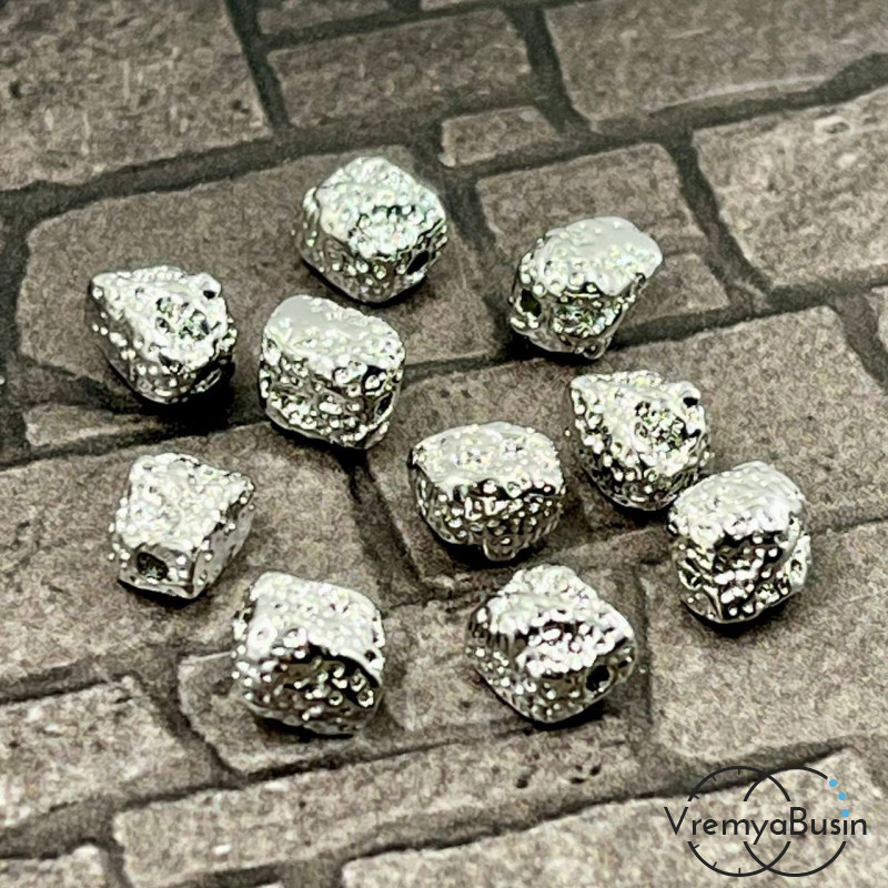 Бусины разделители, камушки 5х7 мм, латунь с родиевым покрытием (упак. 5 шт.)