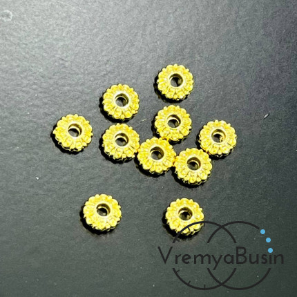 Бусины разделители, рондели с рисунком, 2х6 мм, латунь с позолотой (10 шт.)