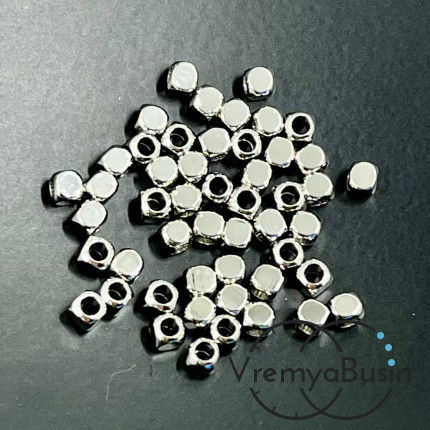 Бусины разделители, округлые кубики 3 мм, латунь с родиевым покрытием (10 шт.)