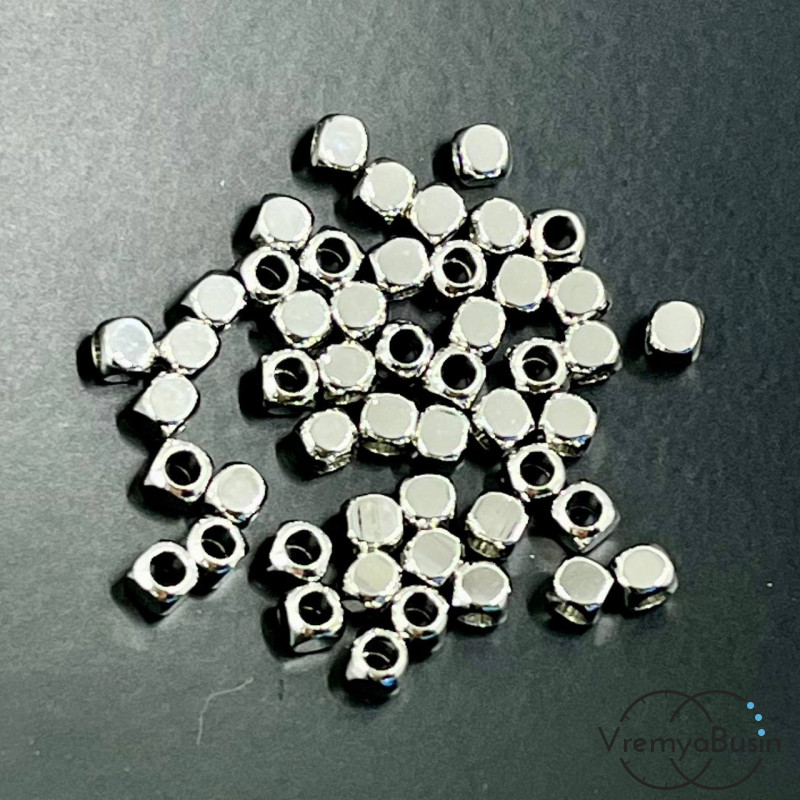 Бусины разделители, округлые кубики 3 мм, латунь с родиевым покрытием (10 шт.)