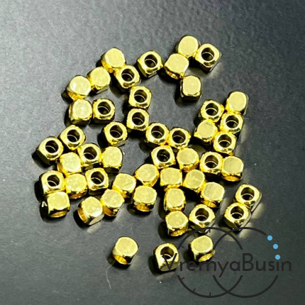 Бусины разделители, округлые кубики 3 мм, латунь с позолотой (10 шт.)