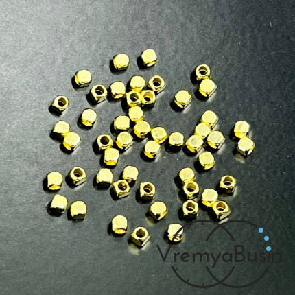 Бусины разделители, округлые кубики 2 мм, латунь с позолотой (10 шт.)