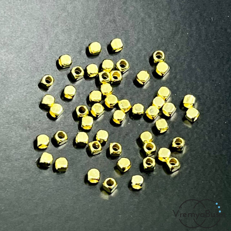 Бусины разделители, округлые кубики 2 мм, латунь с позолотой (10 шт.)