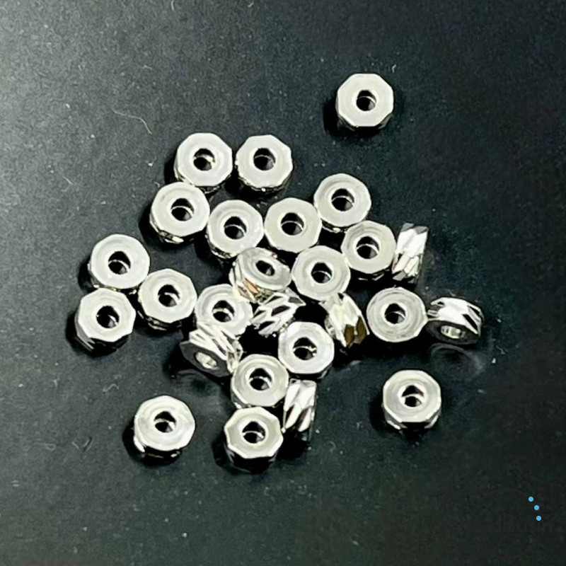 Бусины разделители с насечкой, 4х2 мм, латунь с родиевым покрытием (10 шт.)