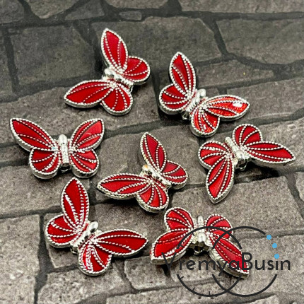 Бусина металлическая с эмалью "Бабочка", 20х13х5 мм, цв. красный в серебре (1 шт.)