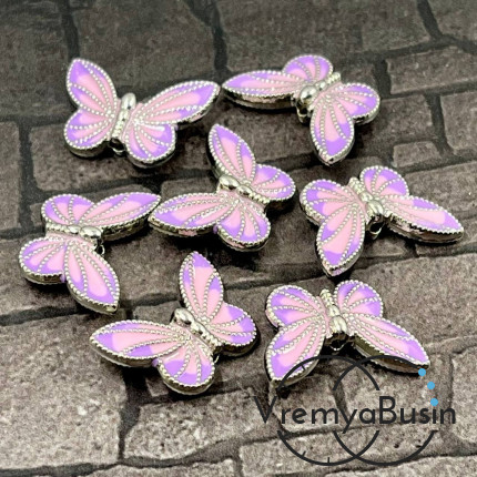 Бусина металлическая с эмалью "Бабочка", 20х13х5 мм, цв. сиреневый в серебре (1 шт.)