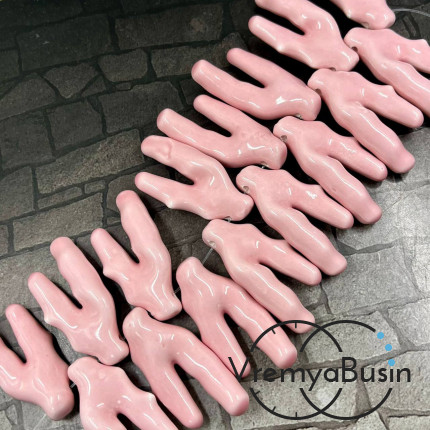 Бусины керамические "Коралл", 40х20  мм, цв. розовый  (1/2 нити, ок.  8   шт.)