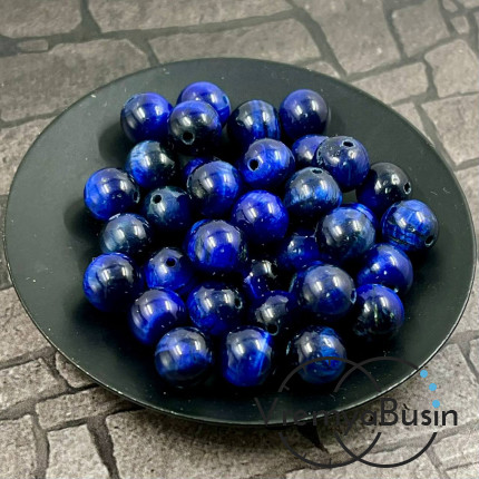 Тигровый глаз натур., тонир. цв. синий, шарик гладкий 8 мм (1 шт.)